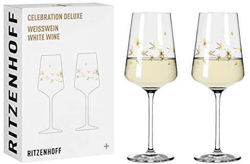 Ritzenhoff 6141012 Copa de vino blanco 400 ml - Serie Celebration Deluxe Set No. 3, 2 piezas, oro auténtico - Made in Germany