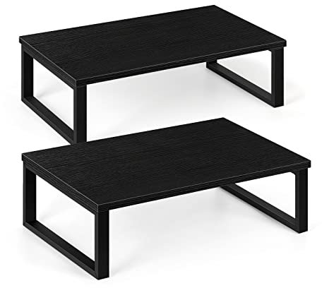 Shinoske 2 Pack Vintage Monitorständer aus Holz, Bildschirm-Monitorständer für 2 Monitore, Bildschirmerhöhung mit Metallrahmen für Computer Laptop Drucker Notebook iMac, Schwarz
