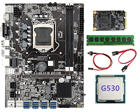 Zunedhys Carte mère B75 BTC Mining + Processeur G530 + Câble + Câble Switch + MSATA SSD 128 Go + DDR3 4 Go 1600 MHz RAM LGA1155 8XPCIE USB