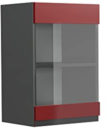 Vicco Küchenglasschrank R-Line, Rot, 40 cm J-Shape, zur freien Kombination innerhalb modularer Küchensysteme