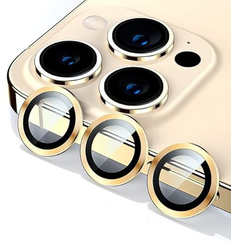 NoveltyThunder Camera Protection For iPhone 14 Pro /14 Pro Max Camera Lens Screen Protector, 3 PCS 9H Tempered Glass Film Aluminum Alloy Textured Ring Protector (Gold)