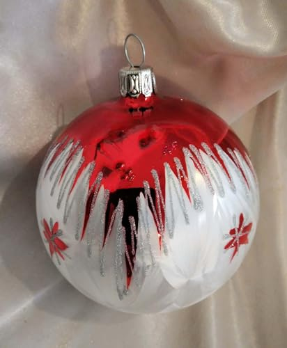 Jingle Bells Lauscha Baumschmuck 6cm Kugel 5er Set - Hängende Kugel - Weiß/Rot - Glas - Modern - Hochzeit