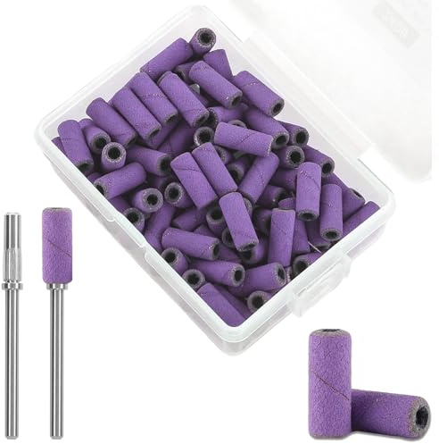 C12rtive 100 Pièces Embouts Ponceuse Manchons professionnelles de 3 mm et 2 petits mandrins pour perceuse à ongles,Ongles Bandes de Ponçage 180# lime à ongles de 3 mm pour manucure et pédicure