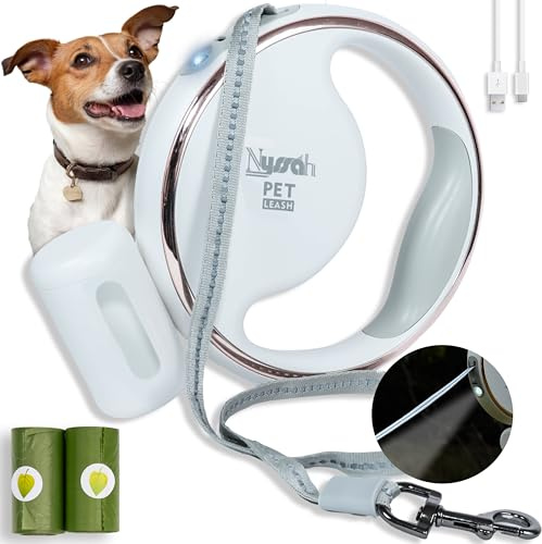 NYSSAH Hundeleine Rollleine 3 m LED-Lampe, einziehbare Leine, sicher, praktisch und bequem für Hunde bis 25 kg, Nachtfahrt, für saubere Behandlung von Hundekot
