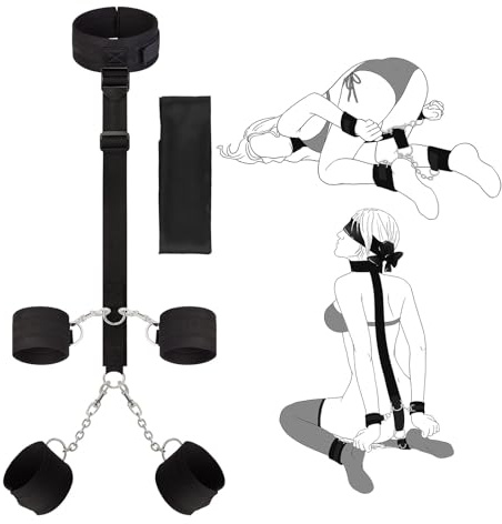 BDSM Adult Toys Bondage Kit - UTIMI Neck to Wrist Behind Back Collar Restraints with Handcuffs Ankle Cuffs Blindfold Restraint Bondaged Kit for Couples Sex Adjustable Set SM Play