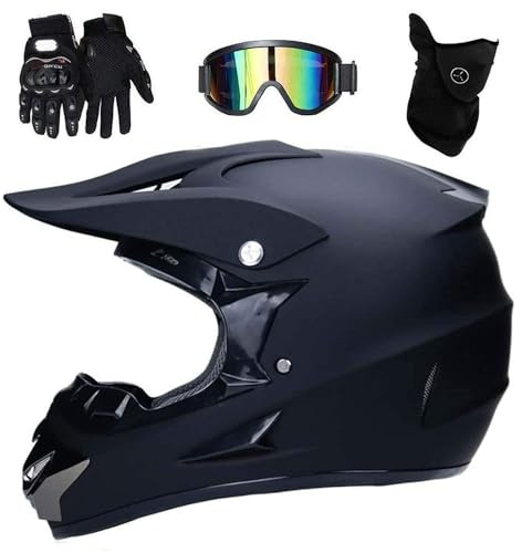 Full Face MTB Motocross Helmet, Youth Kid Off Road Enduro Racing ATV Motorbike Helmet, Downhill BMX Quad Dirt Bike Crash Helmet Protective Gear, with Goggles Mask Gloves ( Color : Grey , Size : S/52-5