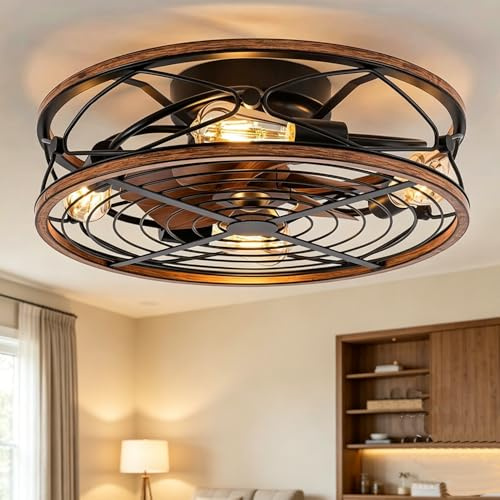 Deckenventilator Mit Beleuchtung Und Fernbedienung Ventilator Deckenleuchte Vintage Industrial Eisenkäfig Wohnzimmer E27 Retro Fan Deckenlampe Esszimmer Schlafzimmer 6 Wind Speeds Lüfterlicht ( Größe