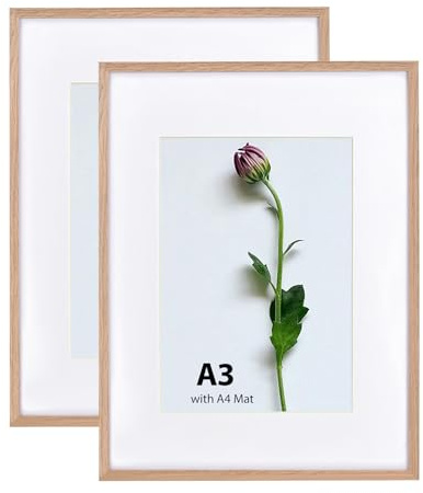Atryinous Bilderrahmen A3 29.7x42cm Holz Rahmen Mit Passepartouts for DIN A4 21x30cm - Aufhängen/Stellen für Fotos/Plakate/Collagen Modern Photo-Eiche 2er set