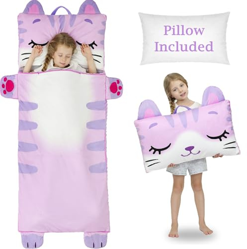 Wizland Sacco a pelo per bambini, tappetino per asilo nido in flanella per gattini, per asilo, caldo, portatile, rosa, spesso rotolo per pisolino per bambini, 160 x 28,7 cm