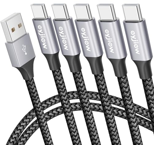 eyjiew USB C Kabel [5 Stück,1 m], Ladekabel USB C 3A Schnelladekabel | USB A auf USB C Kabel für iPhone 17 16 15 Pro Max,Galaxy S26 S25 S24 S23 S22 S21 S20 S10,A72,A71,A52,A51,Pixel9,Macbook