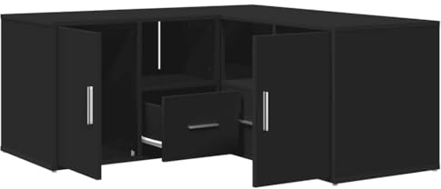 vidaXL Eckregal, Eckschrank 2 Montagemöglichkeiten, Schrank mit Stauraum, Aufbewahrungsschrank Vitrine für Wohnzimmer, Schwarz Holzwerkstoff
