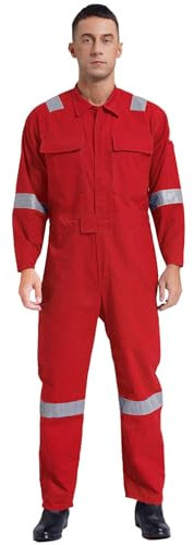 Yihuimin Herren Arbeitsoverall Langarm Schutzanzug Baumwolle Body Einteiler Ganzkörperanzug Latzhose Overalls Arbeitskleidung Rot M