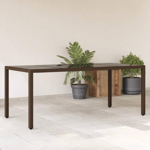 BOWEKAM Home & Garden-Gartentisch mit Glasplatte, braun, 190 x 90 x 75 cm, Poly-Rattan-Möbelwahl