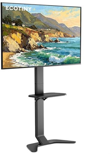 ECOTINY Aluminium TV-Ständer, Ultra-Slim TV-Fußständer für 37-86 Zoll Fernseher, Bohrfreie Moderne Basis mit Ablage, Höhenverstellbar mit Kabelmanagement, Passt für VESA 600 x 400mm, Schwarz