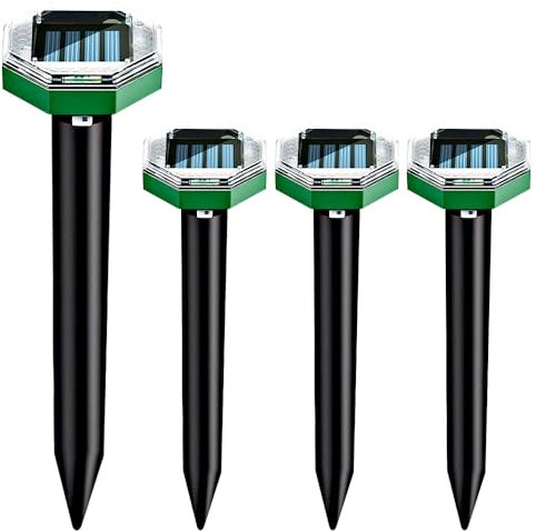 HIULLEN Repellente per Talpe Solare, 4pcs Repellente per Talpe ad Ultrasuoni per Topi, Solare Repellante Per Arvicole, Distributore Per Talpa Gopher, Serpenti, Arvicole E Roditori