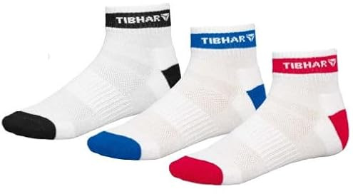 Tibhar Calcetines deportivos básicos de tenis de mesa (3 unidades), Rojo, negro y azul, 45-47