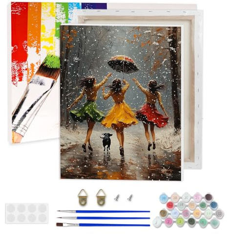 AIRDEA Mujeres Felices Pintar por Numeros Adultos, DIY Pintura por Numeros Adultos, Bosque Nevado Paint By Numbers Adult Pintura al óleo de Lienzo con Pinceles Pigmento Acrílico 30x40 cm (Enmarcado)