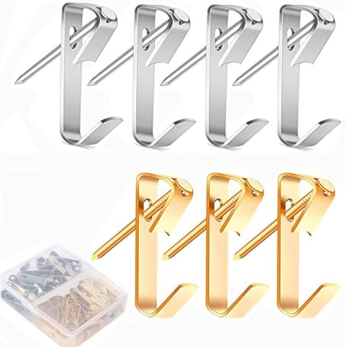 Bessy shop Quadri Muro Ganci,80 Pezzi Ganci per Quadri in Acciaio Inossidabile con Chiodi,Ganci per Foto,Kit di Appendere Quadri Pesanti,Ganci in Metallo,per Casa Ufficio Garage