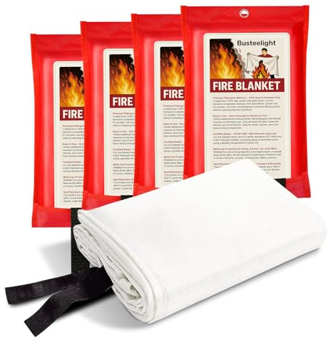 Busteelight Emergency Fire Blanket for Home and Kitchen Safety - 100% Glass Fiber 40 * 40 Inches Fire Blanket for Kitchen, Car, Office, and School - Fire Blankets Emergency for Home (4 Pcs)