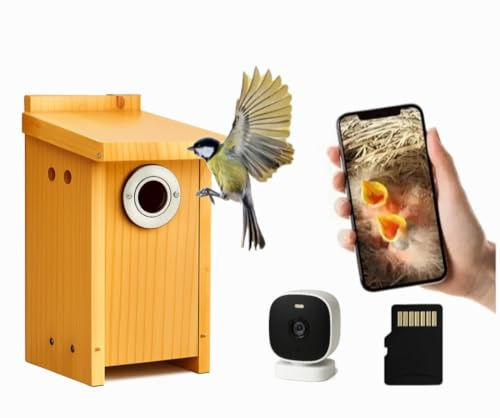 Casetta per uccelli intelligente con fotocamera e visione notturna, casetta per uccelli in legno con spazio per schede TF, regalo da giardino fai da te personalizzabile per birdwatchers e amanti della