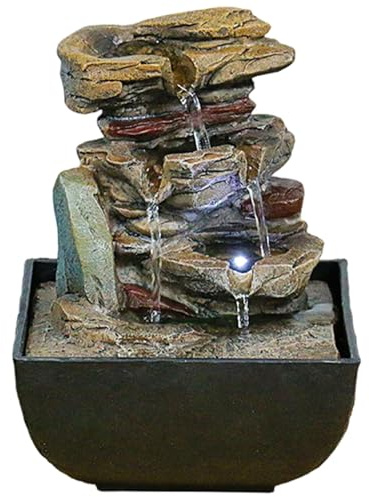 Desk Water Fountain 7x5x5 Tabletop Fountain with Rotating Light Up Ball USB 3-Tier Circulated Decorative Mini Waterfall for Living Room, Office, Home