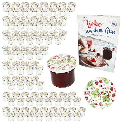 MamboCat 100er Set Sturzglas 125 ml mit Schraub-Deckel Wald-Erdbeere I Einmachgläser + to 66 Deckel mit Diamant-Zucker-Rezept I Vorratsgläser einkochen & konservieren