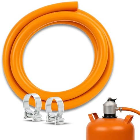 Kit Tubería homologada de Gas Butano, Tubo de 1,5 metros + 2 abrazaderas seguridad, diámetro interior de 9 mm, Apto para cocinas, estufas gas, calderas, catalíticas, barbacoas, paelleras, calentadores
