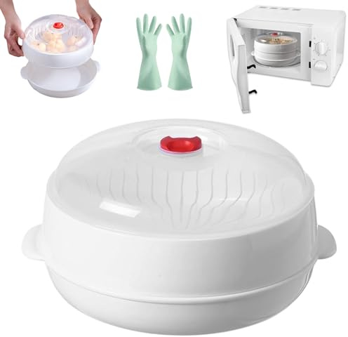 Microwave Oven Steamer, 2025 Upgrade Microwave Steamer with Lid and Tray, Large Capacity Kitchen Food Steaming Container, Quick Cooking for Vegetables Rice and More (Round*1 layer)