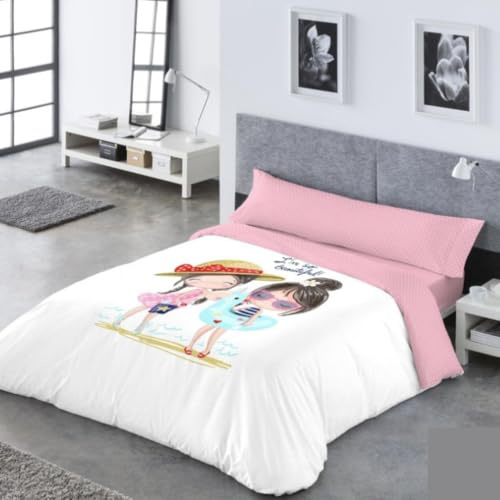 Funda Nórdica Infantil Reversible Catotex Surfers, Yogui y Kayana | Cama 90 y 105 cm | Juego 3 Piezas con Rayas + Diseño Infantil | 50% Algodón – 50% Poliéster (Kayana Rosa, Cama 105cm (180x220cm))