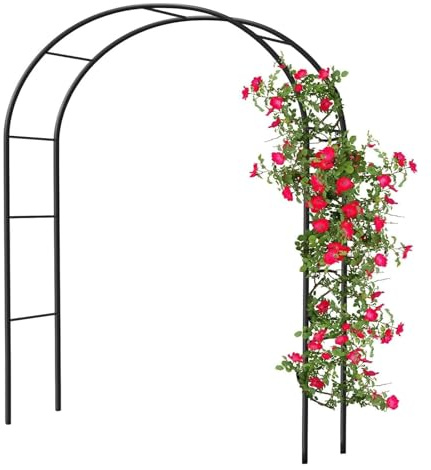 Arche de rose robuste en métal noir – Arche de jardin galvanisée pour plantes grimpantes de 2,1 m de large x 2,4 m de haut, treillis pour décoration extérieure et aménagement paysager