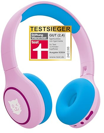 tigermedia tigerbuddies | Bluetooth Kopfhörer Kinder | Kinderkopfhörer | Kinder Kopfhörer Bluetooth ab 4 Jahren | Faltbar mit 85 dB Lautstärkebegrenzung | Bequemer Sitz & klarer Stereo-Klang