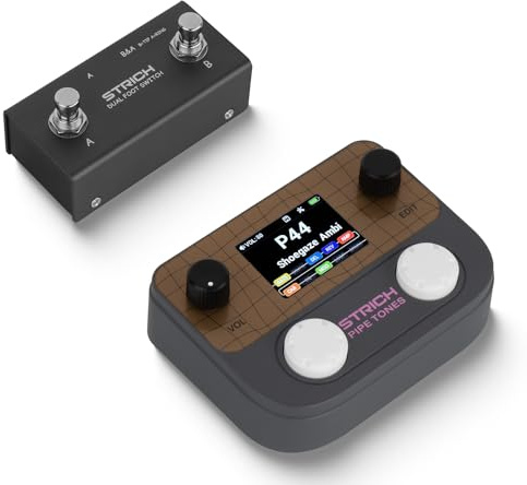 STRICH Pipe Tones Pocket Multi-Effekt Prozessor für Gitarre und Bass mit Fußpedal, 10 Effektmodule, 125 Effekte, 40s Looper, 100 Drum Patterns, USB Audio Interface, Wireless Control (Dunkelgrau)
