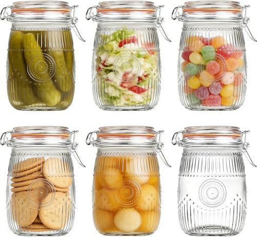 1L Einmachgläser Mit Bügelverschluss, 6 Stück vorratsgläser mit deckel,1000ml Glasbehälter mit Drahtbügelverschluss für Lagerung, Einmachen, Einlegen, Konservieren, Fermentieren, Basteln und Dekoriere