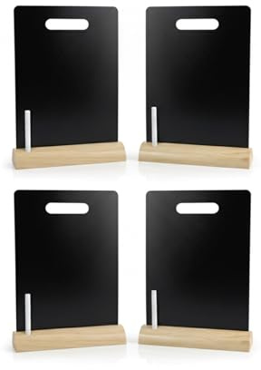 4x Tischaufsteller Kreidetafel DIN A4 mit Holzfuß inkl. Stift Tisch Aufsteller Doppelseitig Ständer