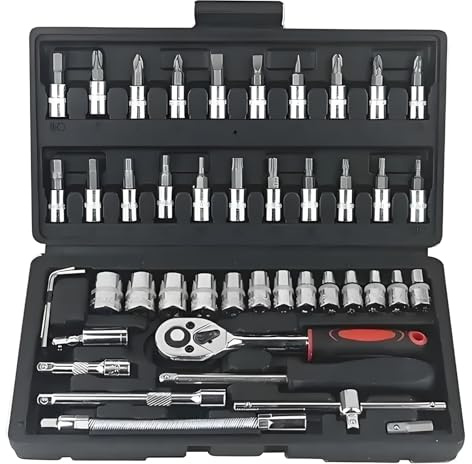 BOGJFC Kit De Herramientas Reparación Coche 46 Piezas Juego De Dados Trinquete Llave De Par Combinado Metal Garaje