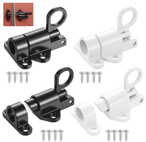 4 Stück Automatische Türriegel Innen Außen, Riegelschloss, Federriegel, Schlossriegel, Tür Sicherheitsriegel Tür, Gartentor Riegel für Zaun Fenster Schranktüren Garagentor Schloss(Schwarz, Weiß)