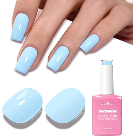 Goolich Smalto Semipermanente Unghie Blu Giallo, 15 ML Senza HEMA e TPO Smalto Gel Blu Pastello per Unghie Soak off a Immersione UV LED Design Unghie