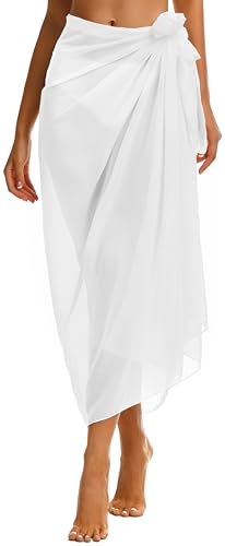 florynova Sarongs for Women Summer Swimwear Bikini Cover Up Long Swimsuit Wrap Beach Coverups(White)