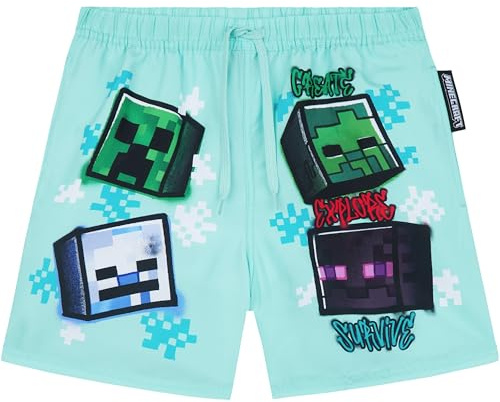 Pokemon | Minecraft | Fortnite Maillot de Bain Garcon 7-14 Ans, Bermuda Short de Bain Ceinture Elastique Doublure Intérieure, UPF 50+, Ete Idee Cadeau