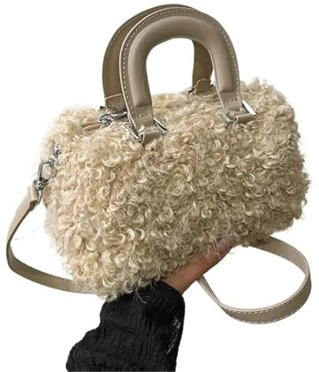 Zymjzbetic plysch tygväska trendig lammpäls handväska kvinnors axelväska crossbody vinter handhållen damer, Khaki, En storlek