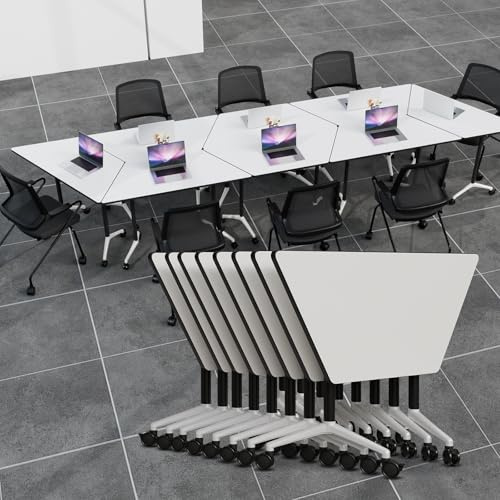 2/4/6/8 Pack Modular Conference Table, 47.2 Inch White Folding Training Room Tables with Locking Wheels, Modern Conference Room Tables Foldable Meeting Table for Office, Classroom (8, White, 47.2IN)