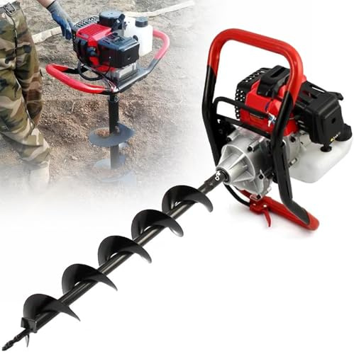 QUGURLID 4 Stroke Gasolines Post Hole Digger, 8 Types of Drill Bits,Petrol Earth Auger Drill for Fence Posts, Trees, and Garden Soil,Efficient Ground Drilling Machine (8cm)