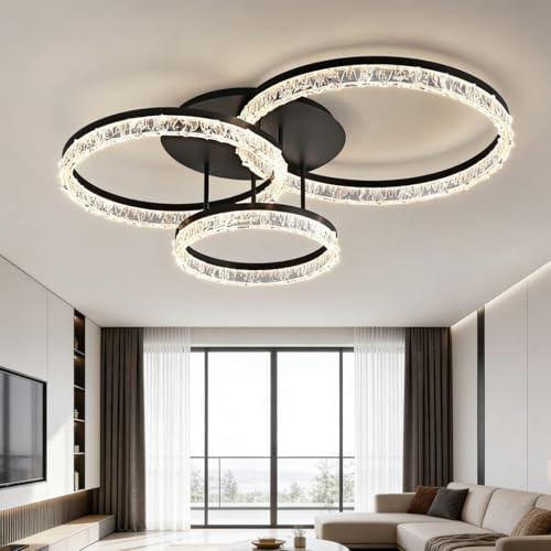 Harpochten LED Modern Deckenleuchte Lichtfarbe Helligkeit Einstellbar Deckenlampe Acryl + Metall Fernbedienung Kronleuchter Runde Pendelleuchte 3000K-6000K Wohnzimmerlampe Schlafzimmer(40+50+60cm)