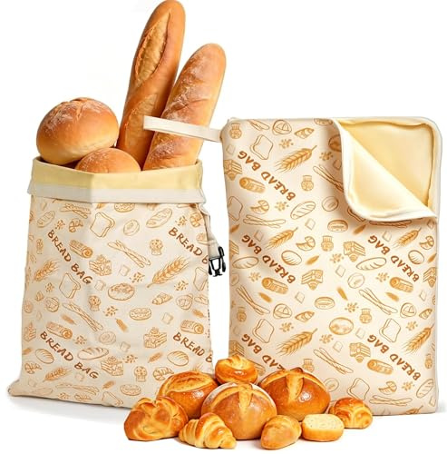 Brotbeutel Bienenwachs 2er Pack, Brottüten & Brotsack aus Baumwolle 43x33cm | Wiederverwendbare Bienenwachsbeutel für Brot, Nachhaltige Brotaufbewahrung zum Frischhalten von Sauerteig & Backwaren