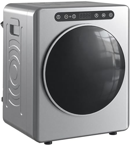 HOMCOM Mini Ablufttrockner 5kg Wäschetrockner mit Sterilisation, Silber | 6 Programmen bis zu 60℃, 1000W Trockner mit Touch-Screen, Knitterschutz, Edelstahltrommel, Extra-Trocken-Modus