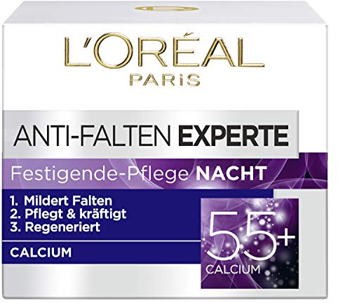 L'Oréal Paris Veck ansiktskräm, anti-rynk Expert 55+ nattkräm för kvinnor från 55 år med kalcium, 3-pack (3 x 50 ml)