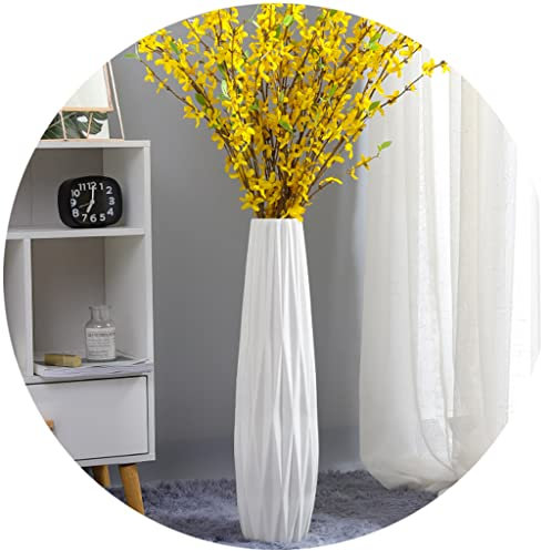 Weiße Bodenvase, 61 cm hoch, dekorative große Keramikvase für Wohnzimmer, hoher Blumenhalter für Heimdekoration, Trockenblumenarrangement, Geschenk für Hochzeit, Einweihung, Büro