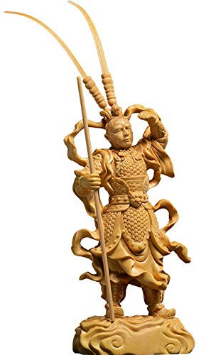 LISAQ Mythische Figur des chinesischen Stils Sun Wukong Statue, Massivholzschnitzerei, Skulpturhandwerk der modernen Kunst, Hauptdekorationsverzierungen
