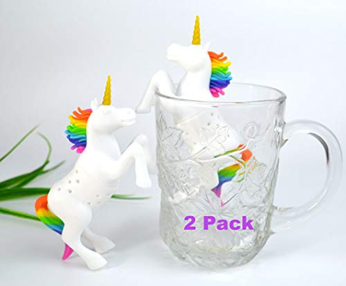 2 packs Unicorn Shape Set of 2 Tea Infuser Loose Leaf Strainer Herbal & Fruit Tea Filter Diffuser Food Grade Silicone in Rainbow & White Lot of 2