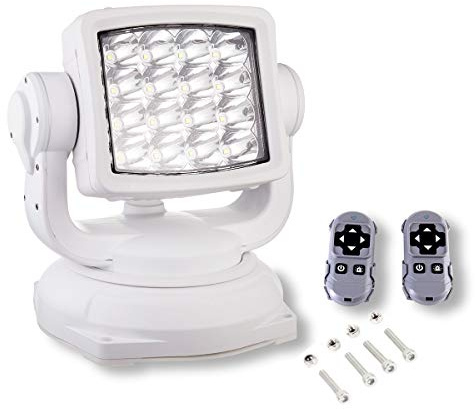 Lightronic Offroad LED Spotlight Head Light, Wireless Remote-Controlled, 6000K Cool-White Long-Range Spot Beam for Trucks & Boats, Corrosion & Vibration Resistan, 12V/24V DC, White, 1-PCS